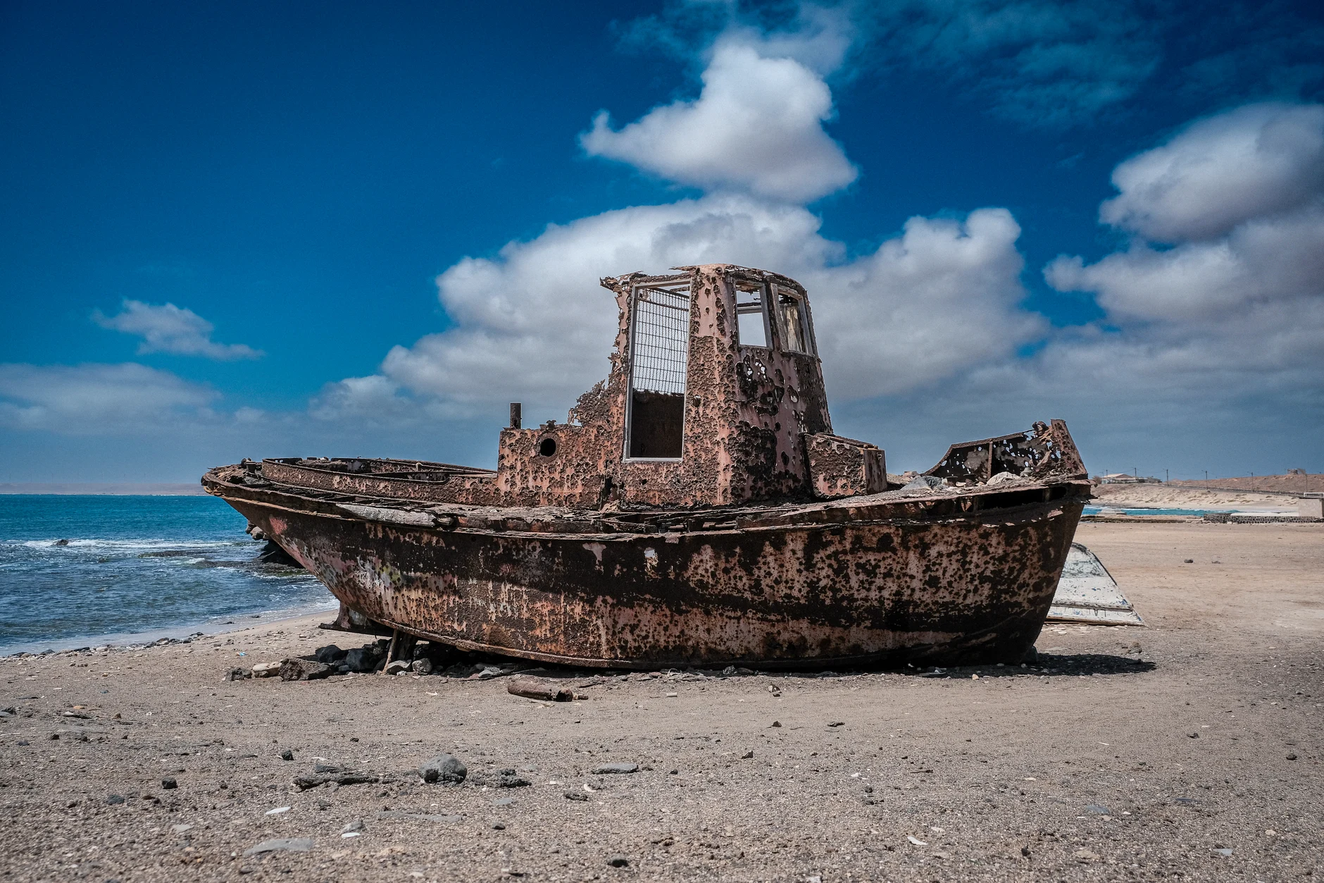 Colorful fishing boats on a Cape Verde beach