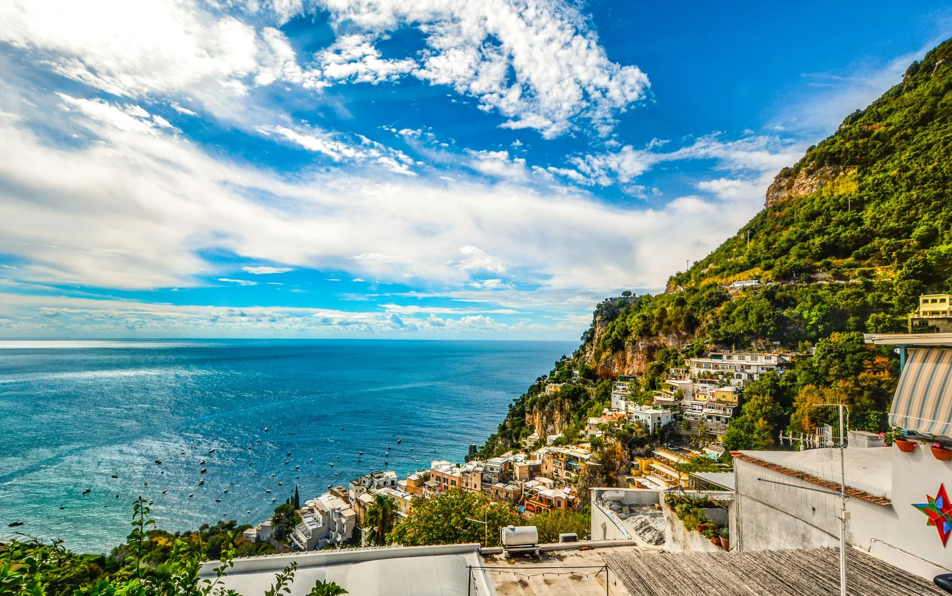 Positano houses stacked above the sea on the Amalfi Coast