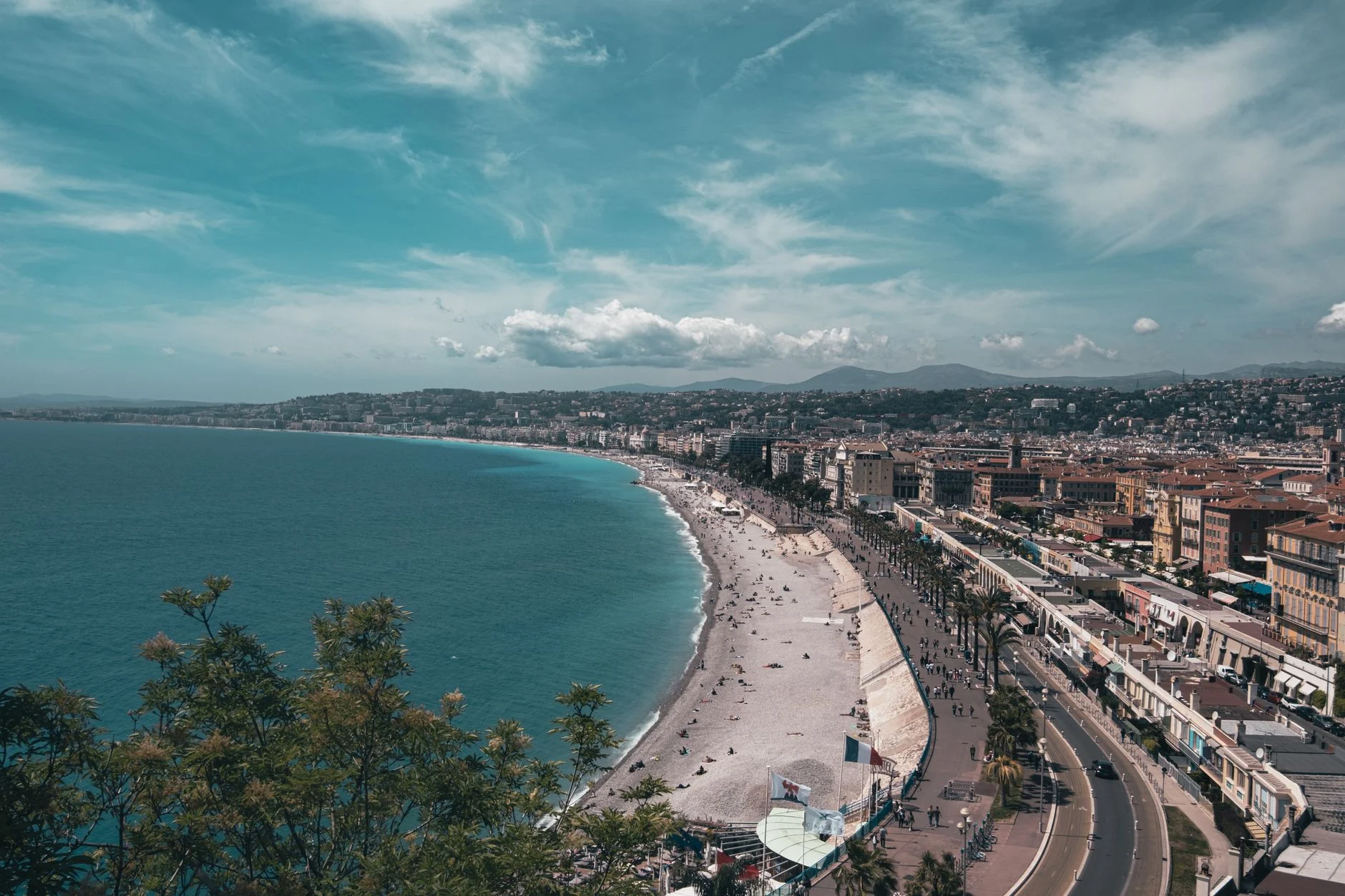 The French Riviera coastline at Nice with azure water